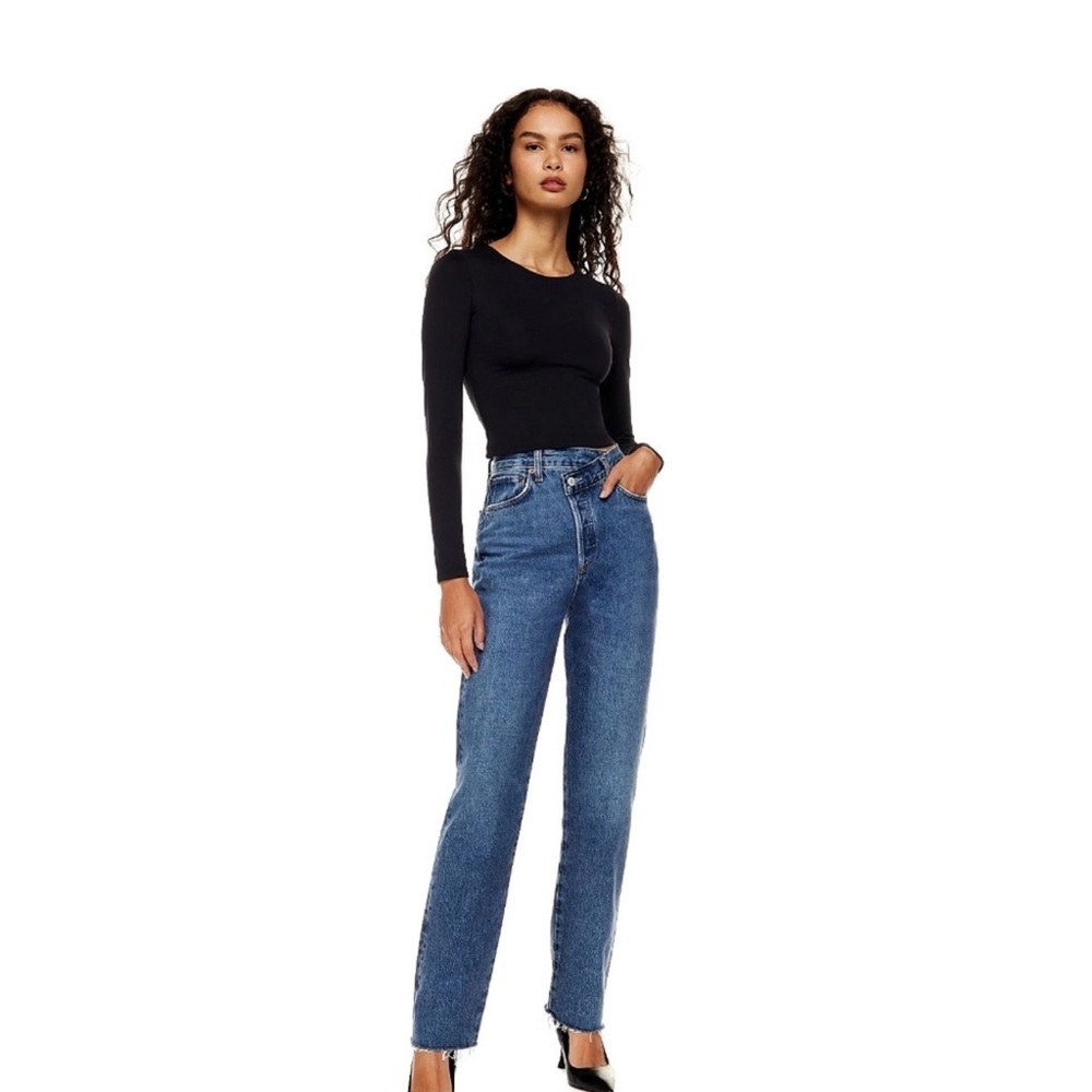 Agolde Mid-Blue Criss Cross Straight Leg Jeans - Picture 2 of 4
